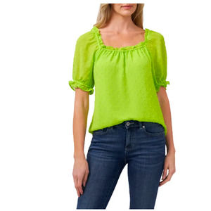 CeCe Top Puff Sleeve Square Neck Mint Glow Green Ruffles NWT Womens Medium